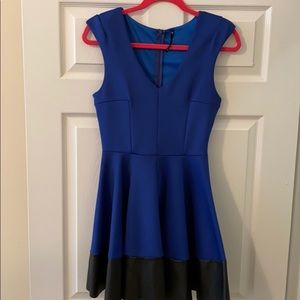 Stylish Blue Dress with Leather Accent